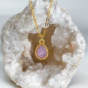 3/$20 14k Gold Rose Glitter Resin Teardrop Charm Handmade Pendant Necklace